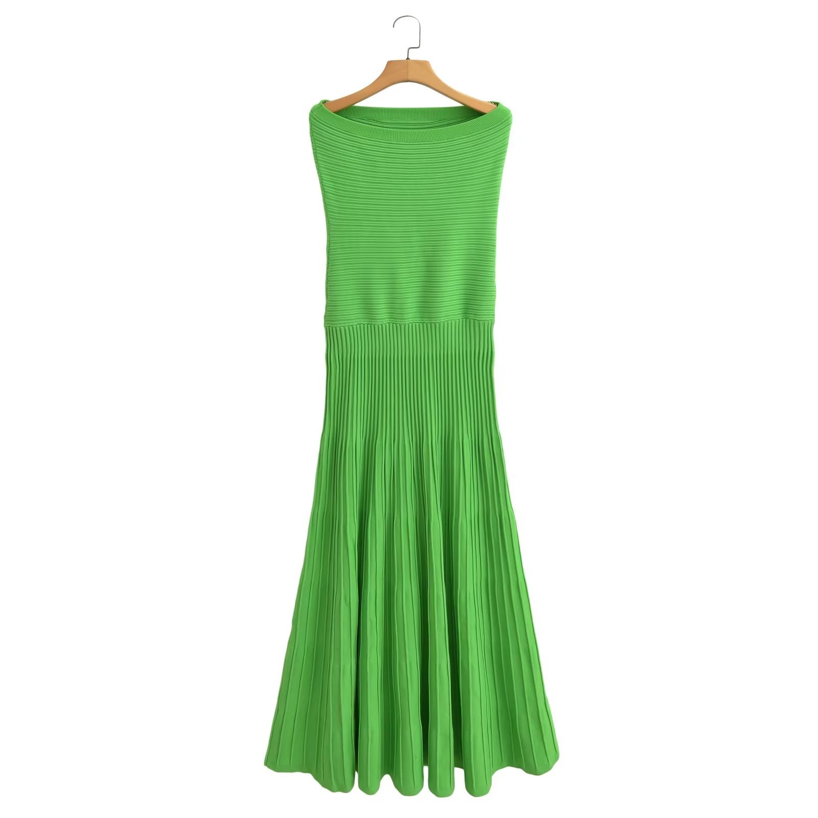 PB&ZA Women 2023 autumn New Chic Fashion Green strapless top Midi Dress Vintage Sleeveless Female Dresses robe Mujer
