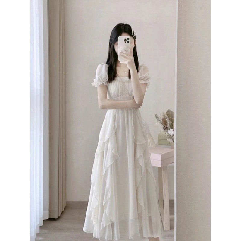 French white high-end fairy dress for women in summer 2024, new super fairy princess dress, gentle style long skirt