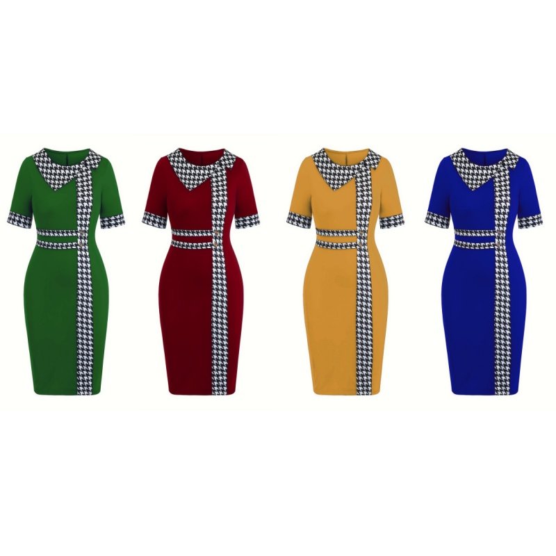 Custom OEM ODM Women's Elegant Houndstooth Bodycon Midi Dress with Button summer short sleeved knitted dress