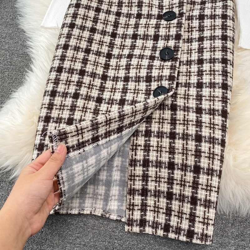 Plaid Suit Women's 2024 Autumn And Winter New Temperament Waist Slim Strap Dress Two-piece Set