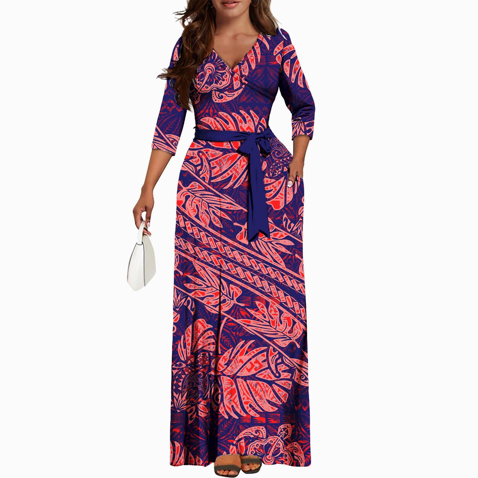 Pink Belt Casual Female Outfits Custom Lady hawaiian Island Women Clothing Manufacturers Samoan Puletasi Vintage Dresses