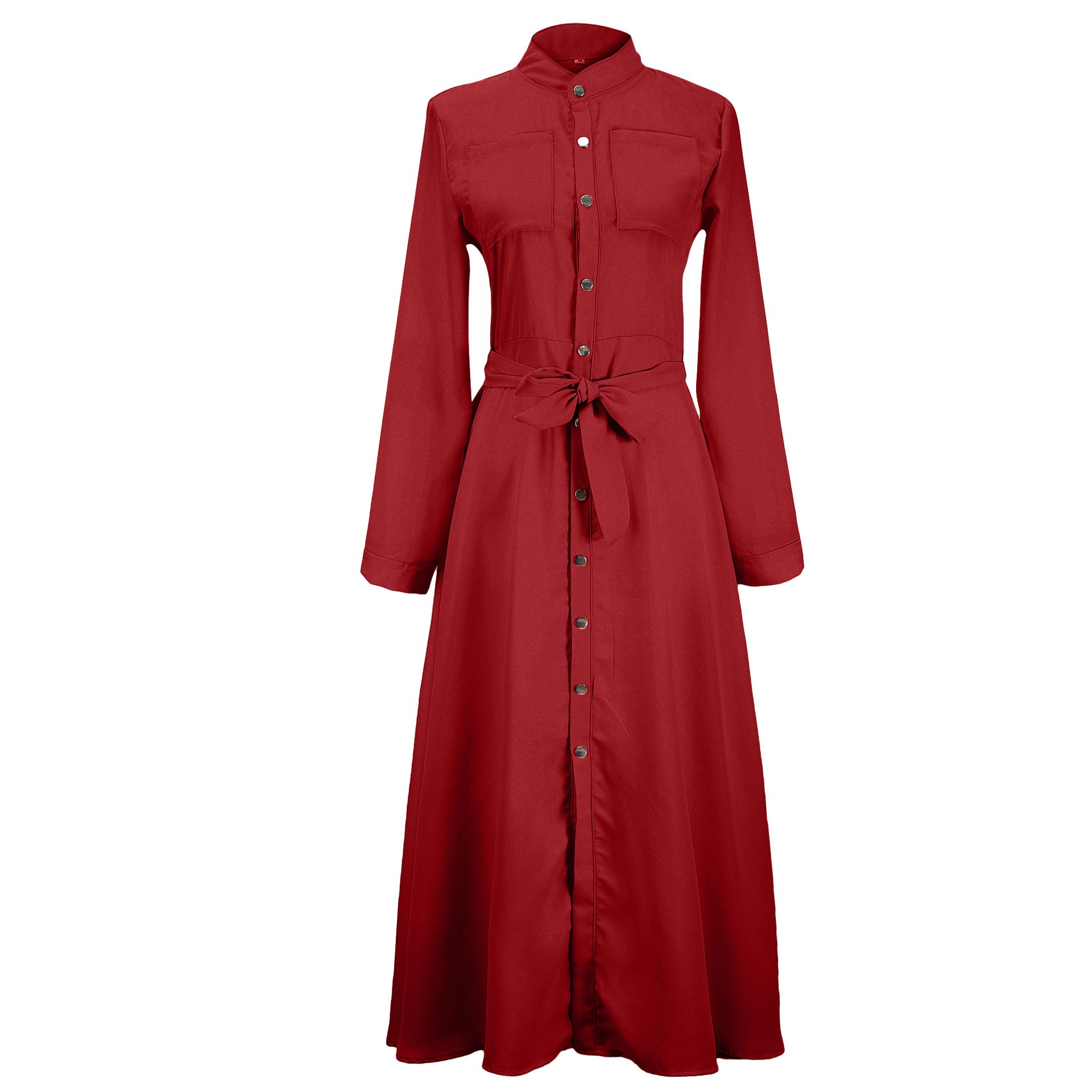 White Elegant Lapel Collar Women Belt Button up Long Shirt Dress Custom Logo Supplier Short Sleeve Vintage Casual Dresses Woven