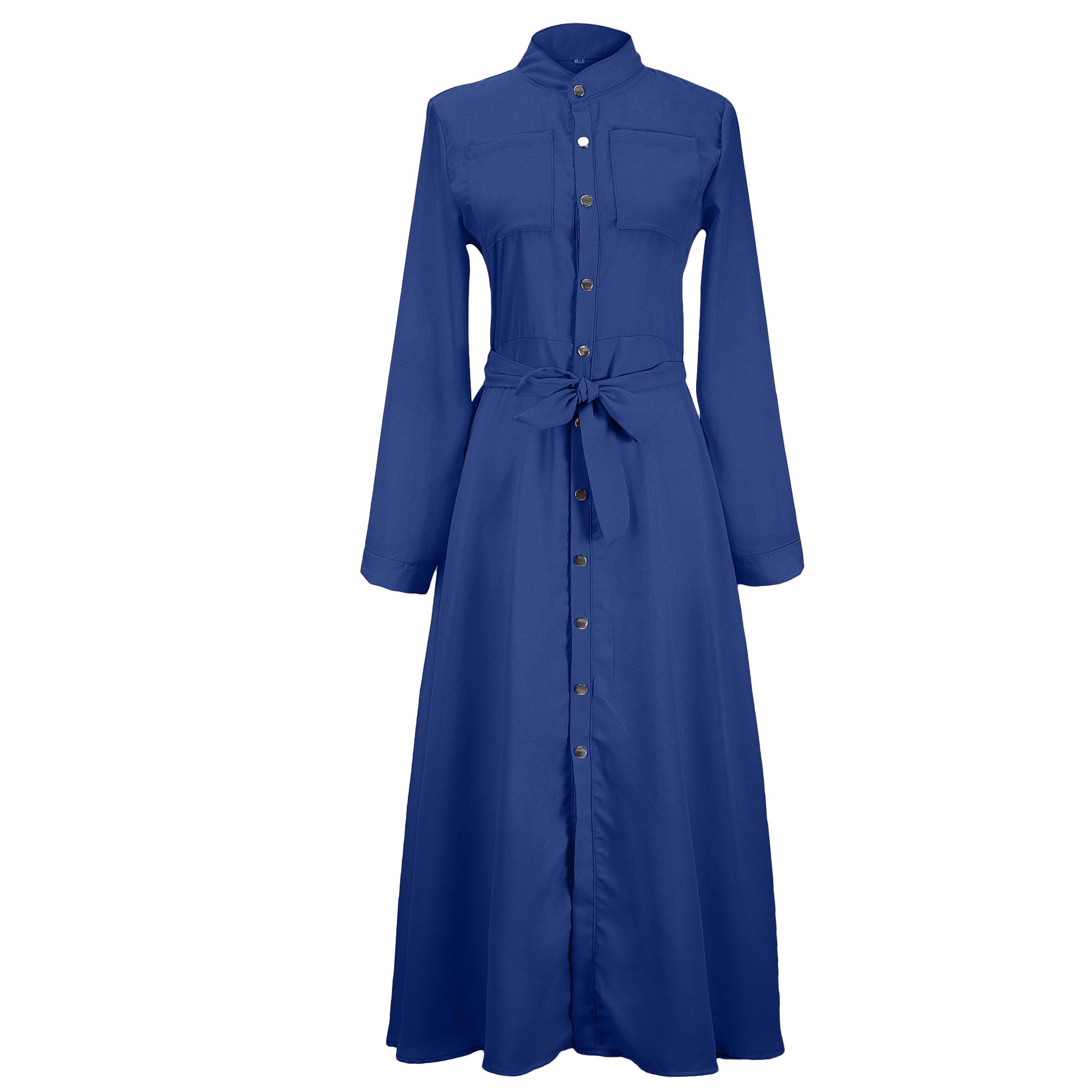 White Elegant Lapel Collar Women Belt Button up Long Shirt Dress Custom Logo Supplier Short Sleeve Vintage Casual Dresses Woven