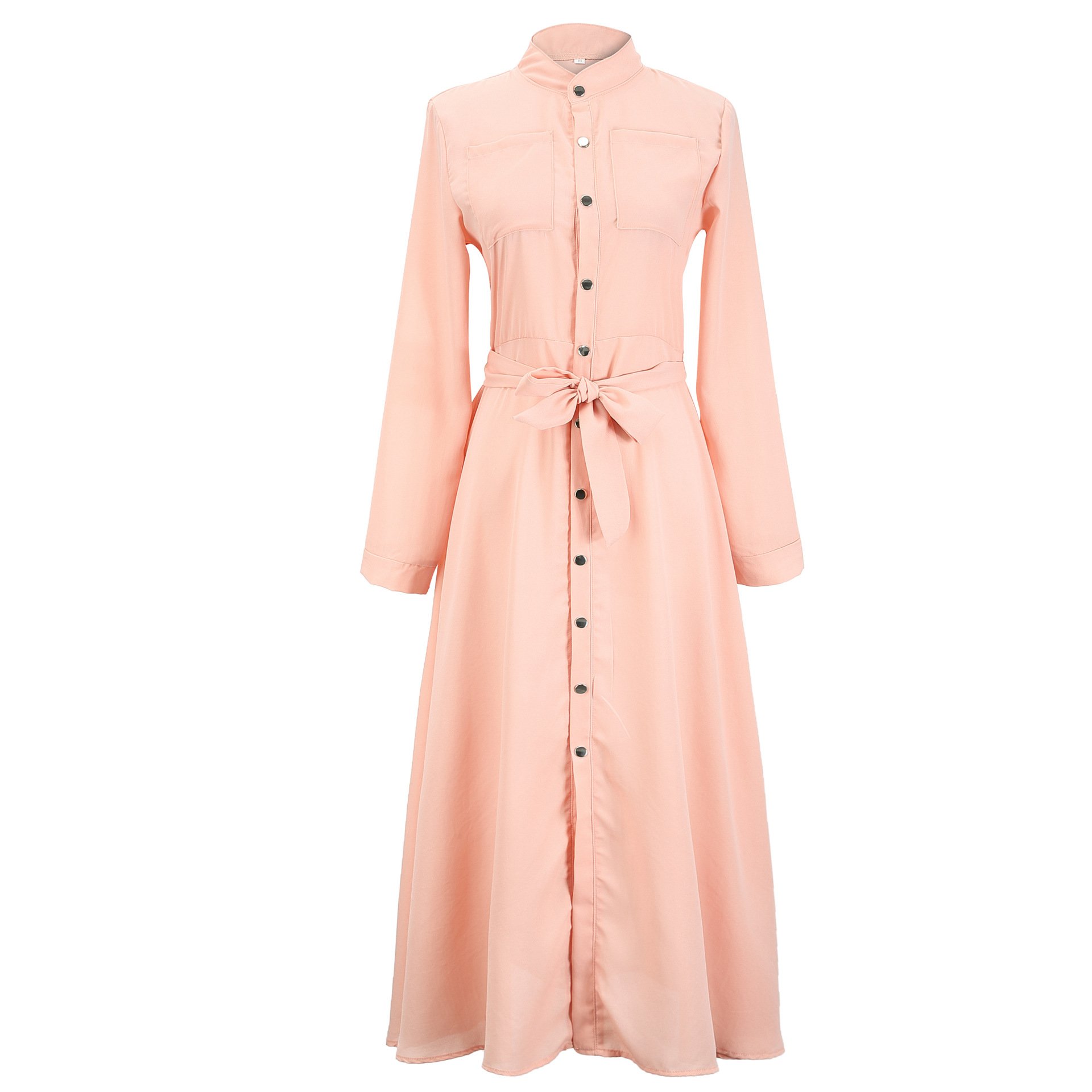White Elegant Lapel Collar Women Belt Button up Long Shirt Dress Custom Logo Supplier Short Sleeve Vintage Casual Dresses Woven