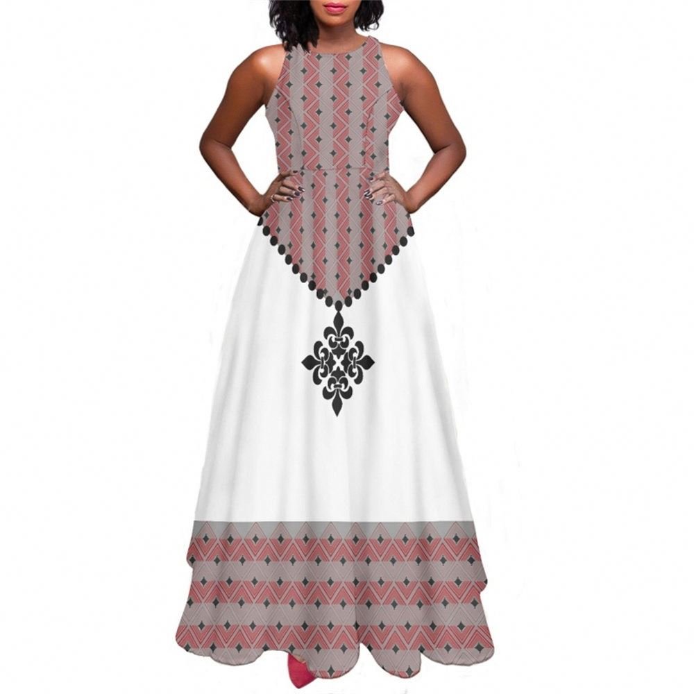 Bulk Ethiopia Flag Design White Ethiopian Dress Women Vintage Casual Plus Size African Dresses Custom Elegant Long Maxi Dress