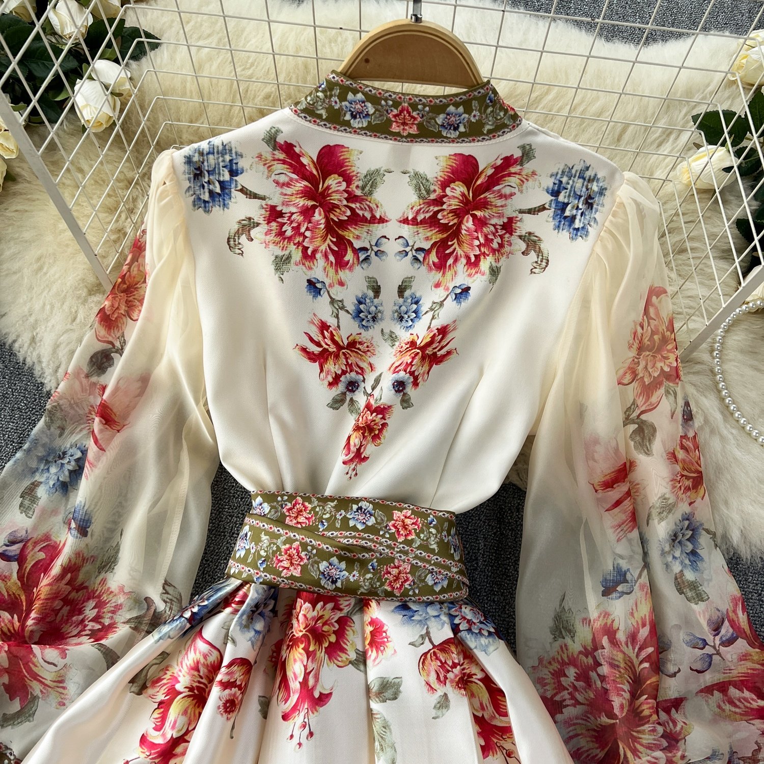 Plus Size Vintage Midi Dress For Women Empire Printed Lace Dresses Ladies Elegant Dresses Clothes Women