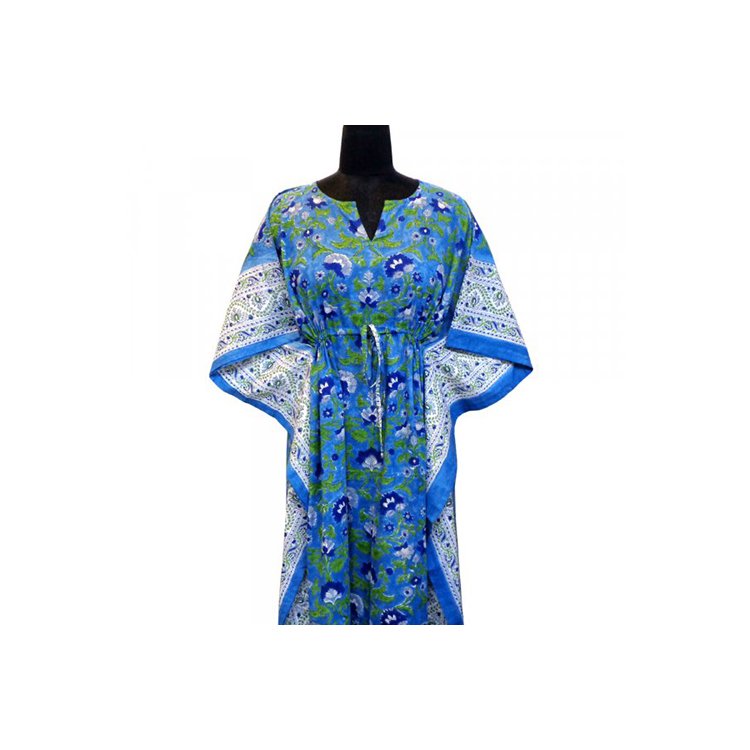 Caftans Women Kaftan Dress Free Size Indian Hand Block Printed Long Free Size Kaftan Loungewear In Soft Cotton Voile For Sale