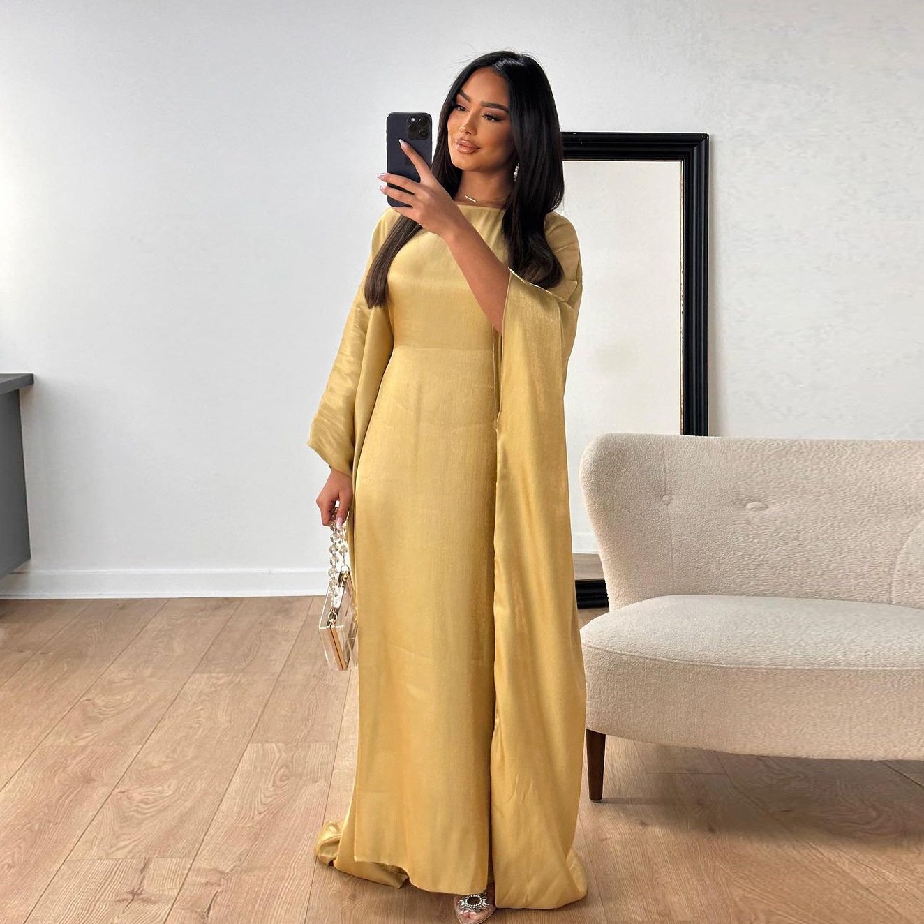 High Quality New Dubai Plain Color Clothing Dress Robe Turkey Muslim Ladies Long Sleeve Maxi Kaftan Abaya Shiny Glitter Dresses