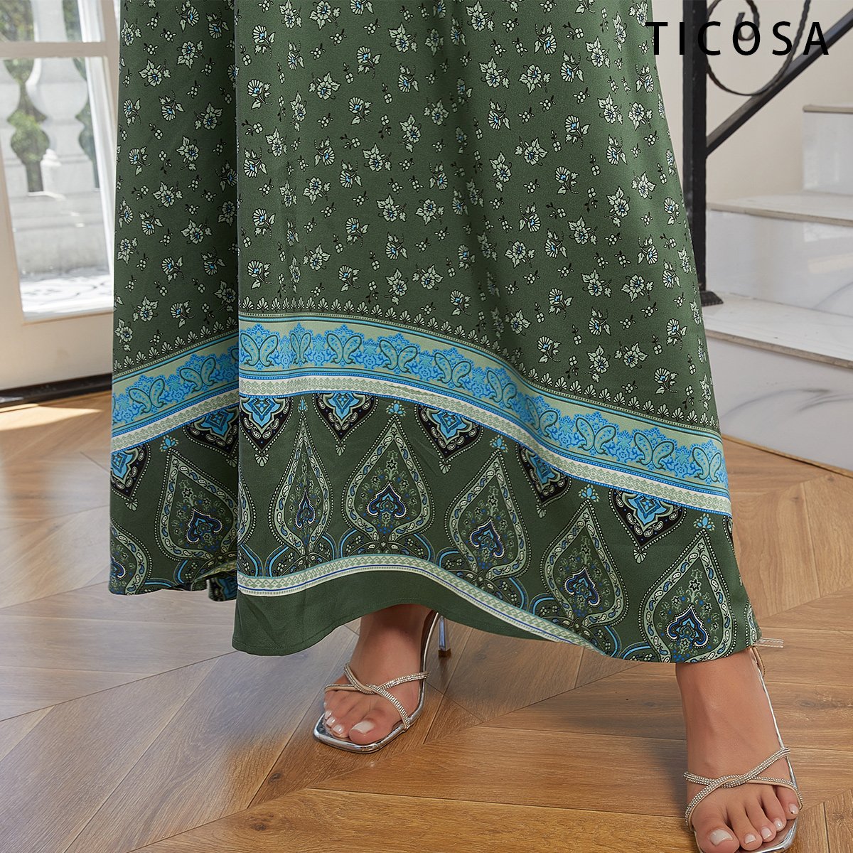Beach Holiday Print Dress Backless Section Big Swing Elegant Summer Women Casual Dresses