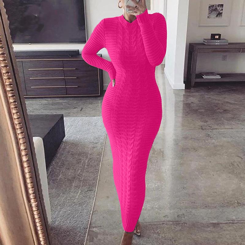 New Stylish Women Fashion Clothing 2021 Solid Long Sleeve Ladies long maxi Dress Woman Casual Sweater Dresses