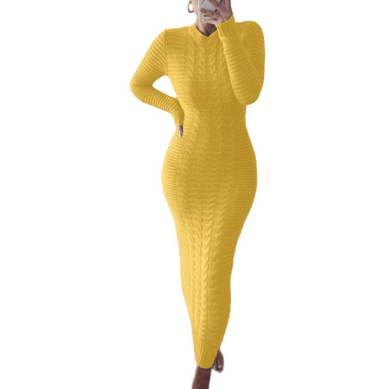 New Stylish Women Fashion Clothing 2021 Solid Long Sleeve Ladies long maxi Dress Woman Casual Sweater Dresses