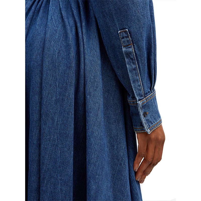 Custom autumn long sleeves fashion droped maxi dress blue denim casual dress women