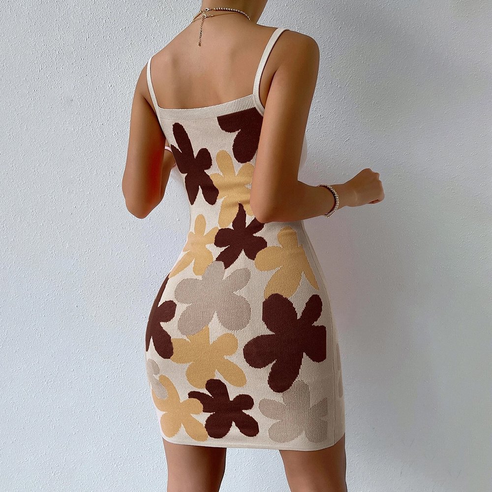 High Quality Floral-Print Jacquard Sling Dress Knit Dresses Print Casual Dress For Woman