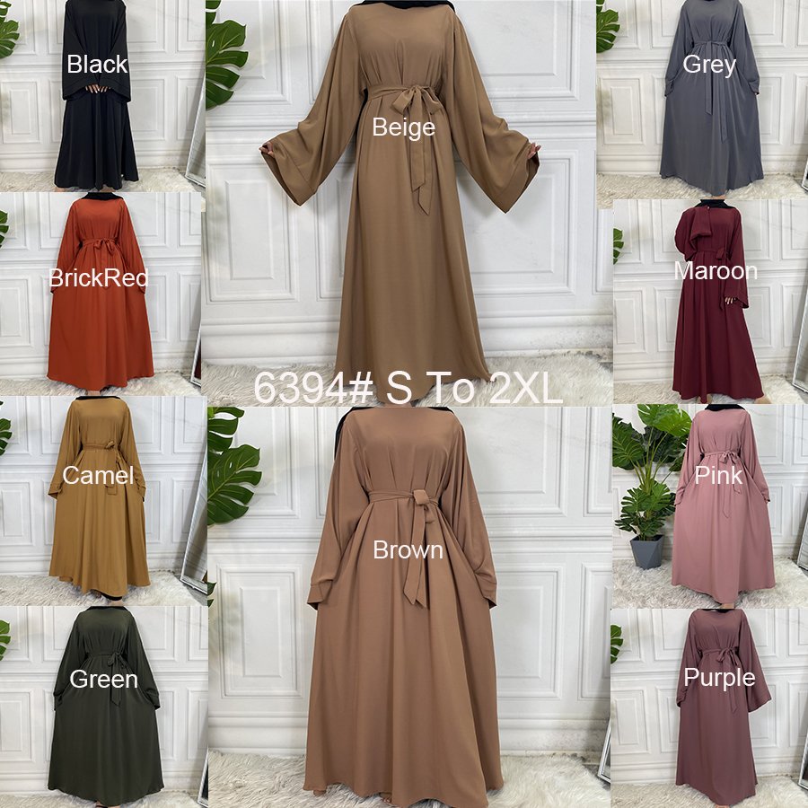 6394# EID Abaya Dubai Turkey Solid Color Simple Modest Kaftan Islamic Clothing Abaya Muslim Dresses For Women