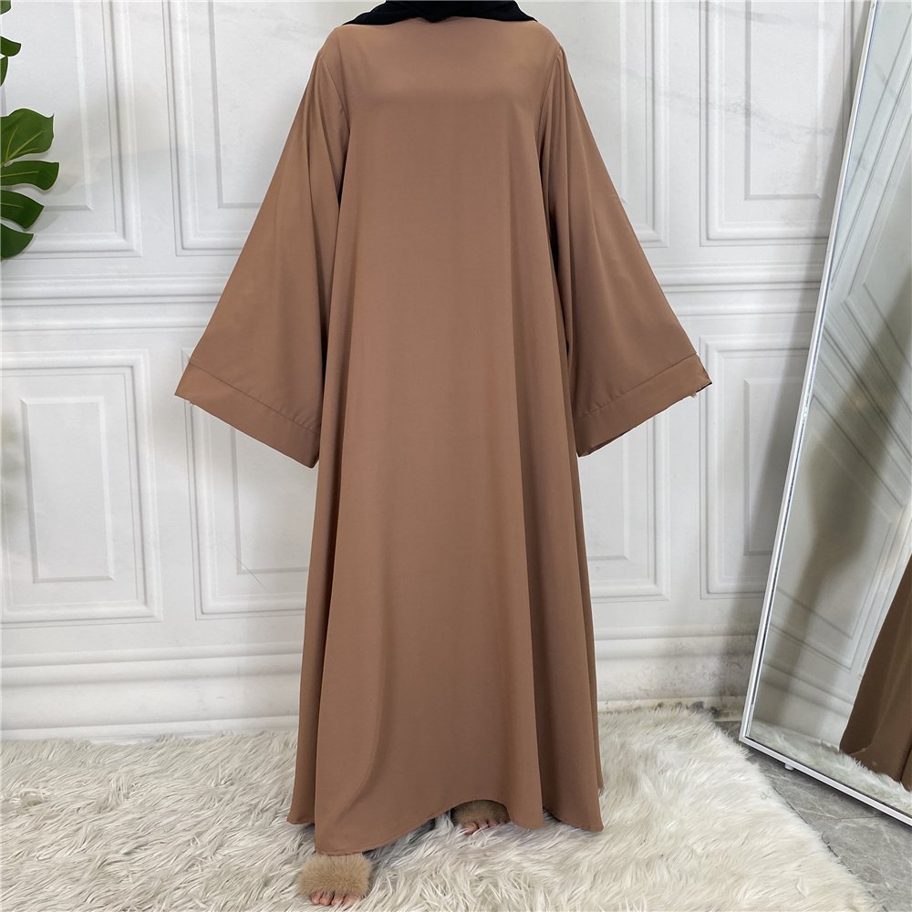 6394# EID Abaya Dubai Turkey Solid Color Simple Modest Kaftan Islamic Clothing Abaya Muslim Dresses For Women