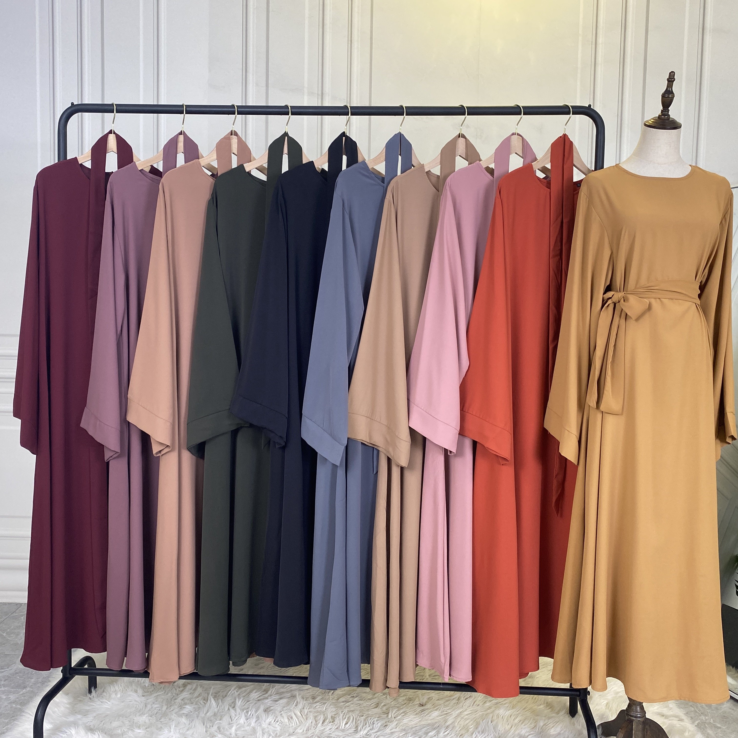 6394# EID Abaya Dubai Turkey Solid Color Simple Modest Kaftan Islamic Clothing Abaya Muslim Dresses For Women