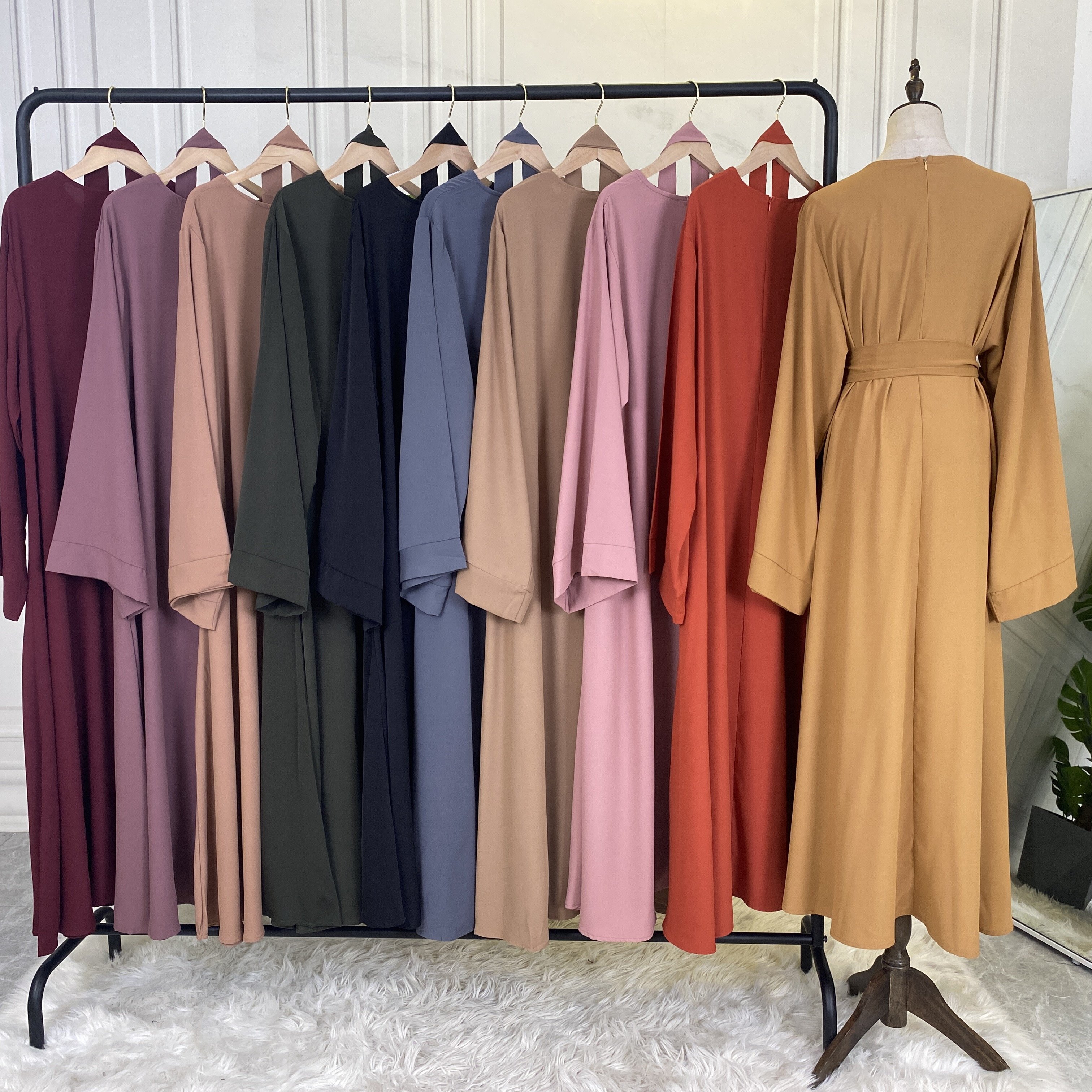 6394# EID Abaya Dubai Turkey Solid Color Simple Modest Kaftan Islamic Clothing Abaya Muslim Dresses For Women