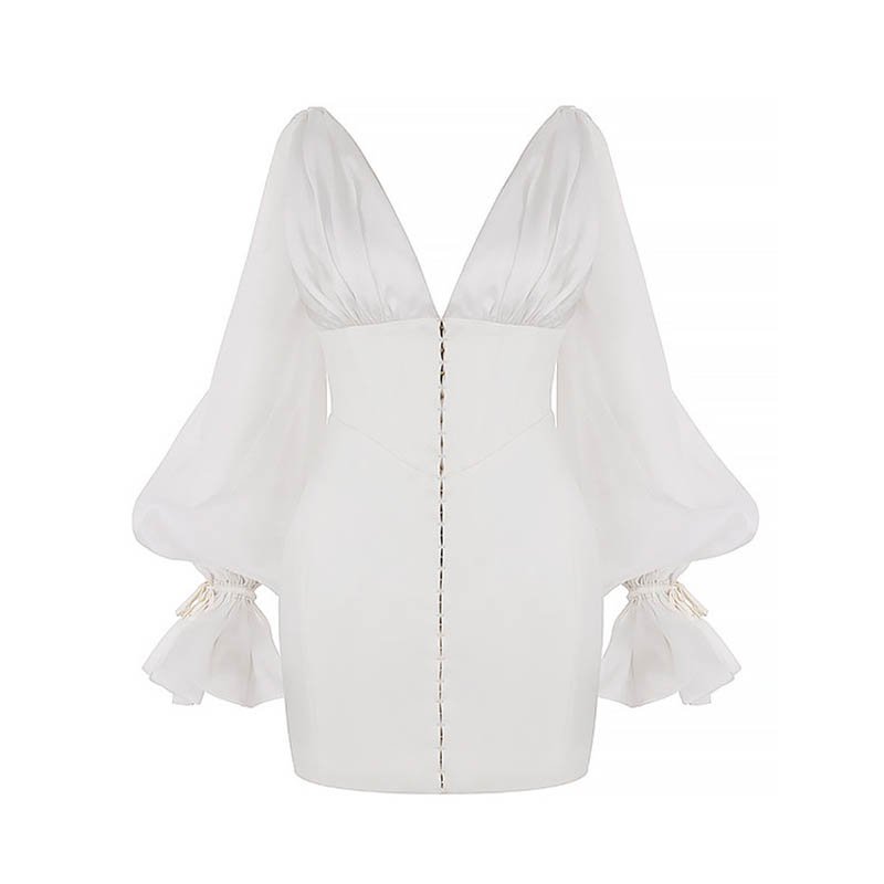 Casual Dresses Ladies Sexy 2022 Ivory Long Sleeve V Neck Satin Corset Mini Dress