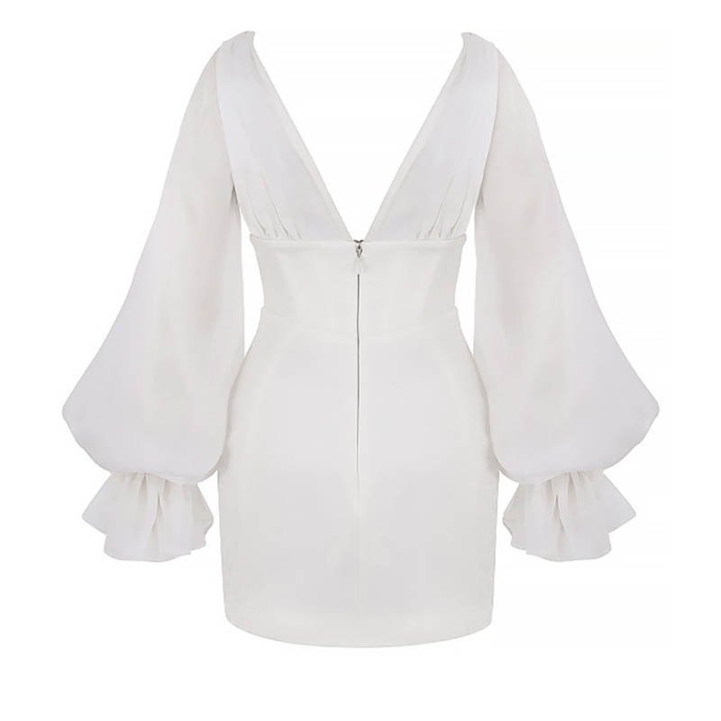 Casual Dresses Ladies Sexy 2022 Ivory Long Sleeve V Neck Satin Corset Mini Dress