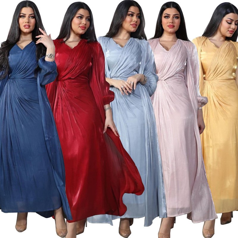 Middle eastern dubai turkey fashion islamic clothing shiny silk muslim dress for women newest abaya