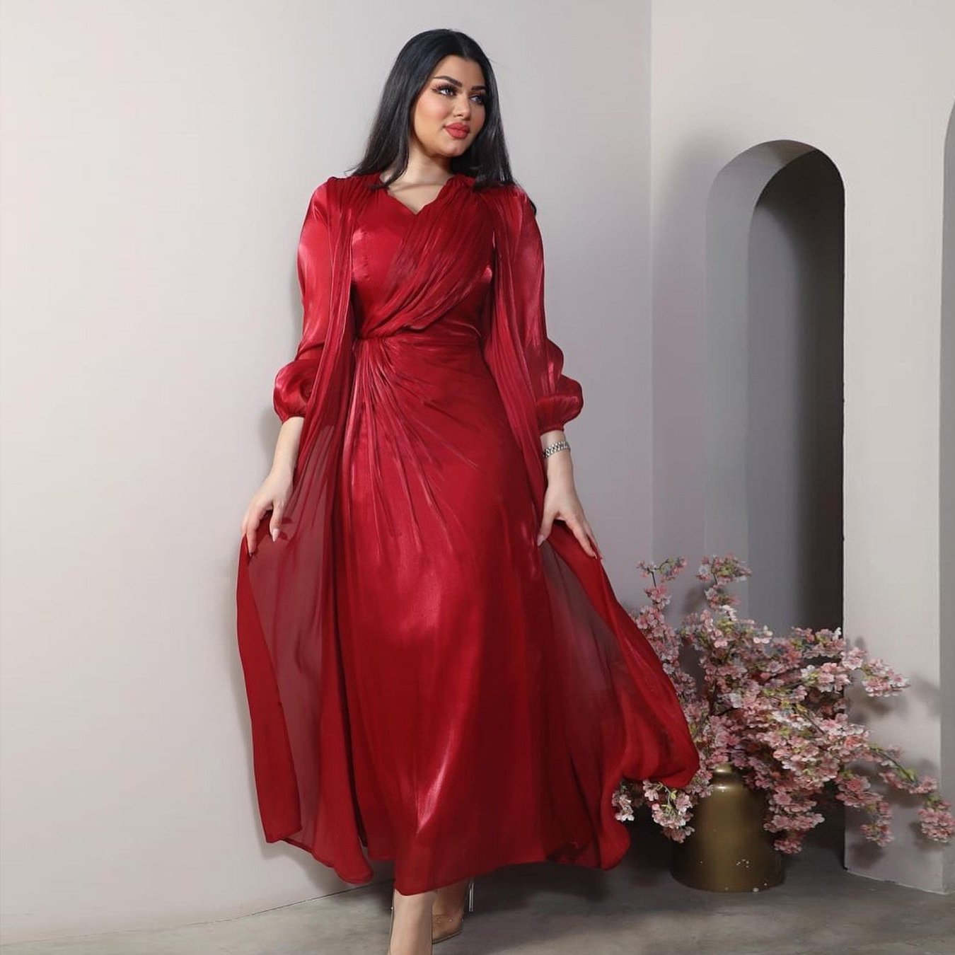 Middle eastern dubai turkey fashion islamic clothing shiny silk muslim dress for women newest abaya