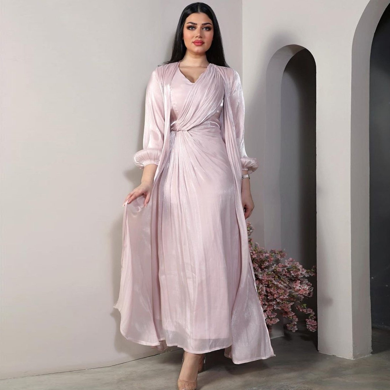 Middle eastern dubai turkey fashion islamic clothing shiny silk muslim dress for women newest abaya
