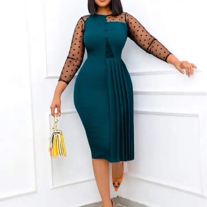 D249 New Arrival Fashion Mesh Splicing Slim Warp Hip Split Career Dresses Ladies Formal Dresses Women Office Dress