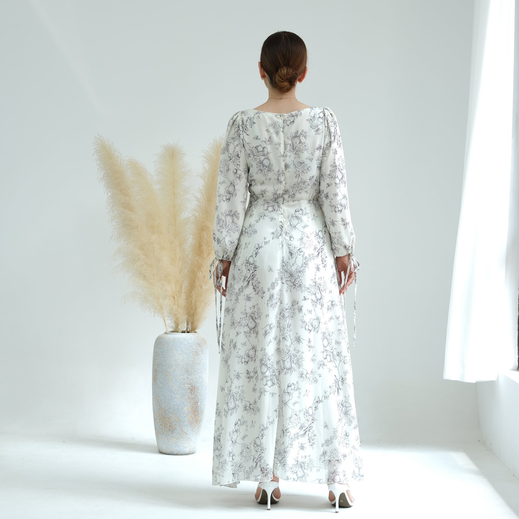 2023 Loriya Abaya Muslim Women Dress Chiffon Stylish Floral Long Dresses Women Summer Muslim Long Dress