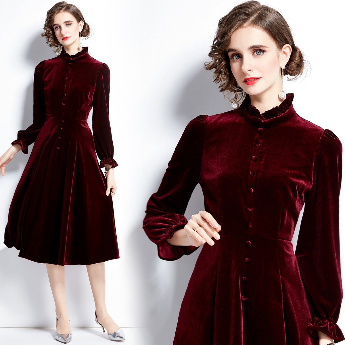 New Autumn Women's Velvet Dress with Lining HL8818089