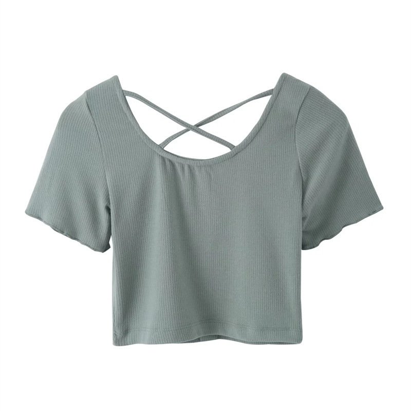 Korean Brand New Design Sexy Crop Top Women Blouses Short Girls Shirt Women's Clothing Casual Women's dresses with Cross Back