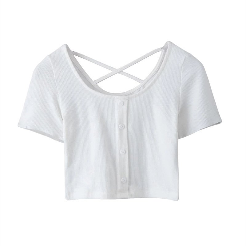 Korean Brand New Design Sexy Crop Top Women Blouses Short Girls Shirt Women's Clothing Casual Women's dresses with Cross Back