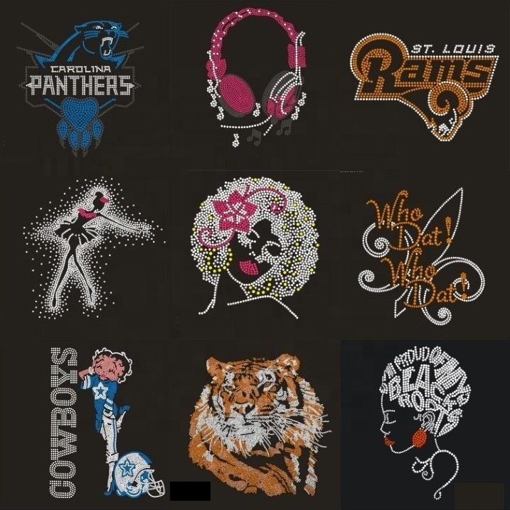 Bengals Football Logo HeartHot Fix Rhinestone Motif Heat Press Crystal Transfer Iron on Bling Diamond For DIY Shirt