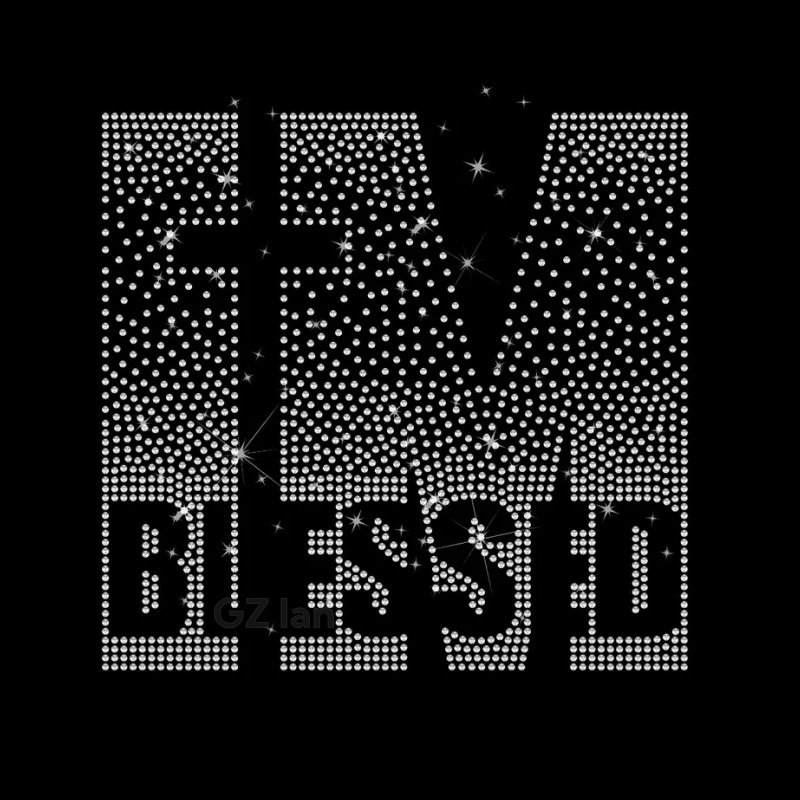 New Blessed Custom AB Crystal Heat Press Rhinestone Transfer Iron-On Glass God Motif For Garments Diamond