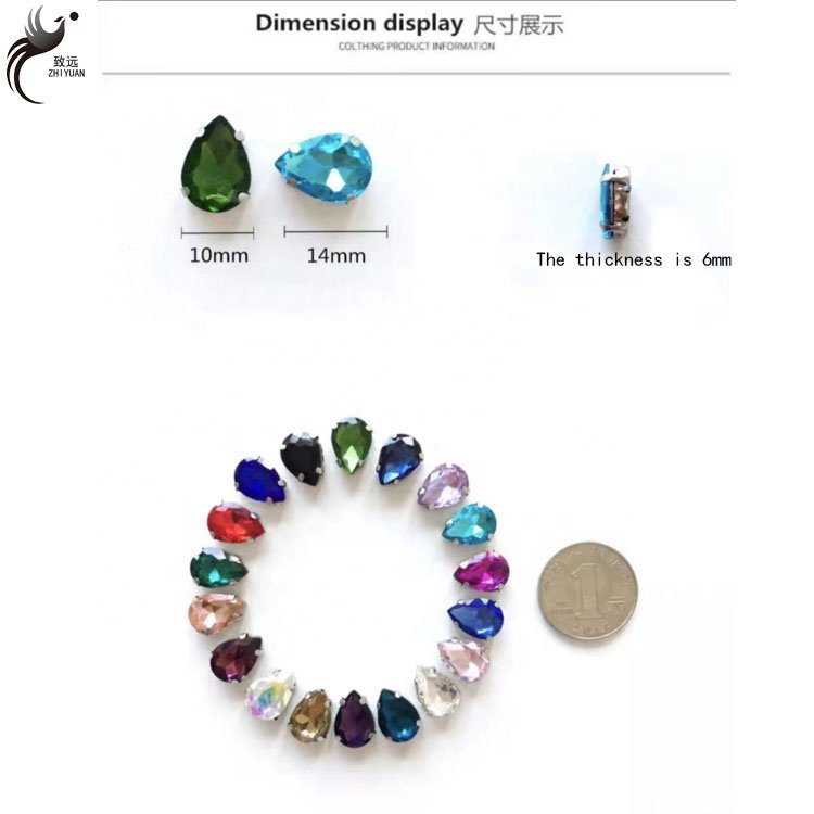 High quality 10*14 water drops glass Diy headband strap belt accessories rhinestone beads claw nail