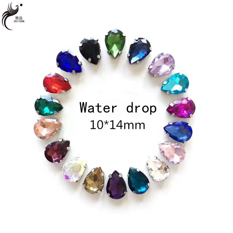 High quality 10*14 water drops glass Diy headband strap belt accessories rhinestone beads claw nail