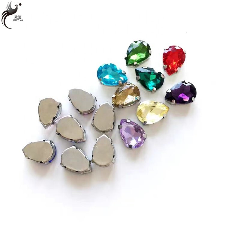High quality 10*14 water drops glass Diy headband strap belt accessories rhinestone beads claw nail