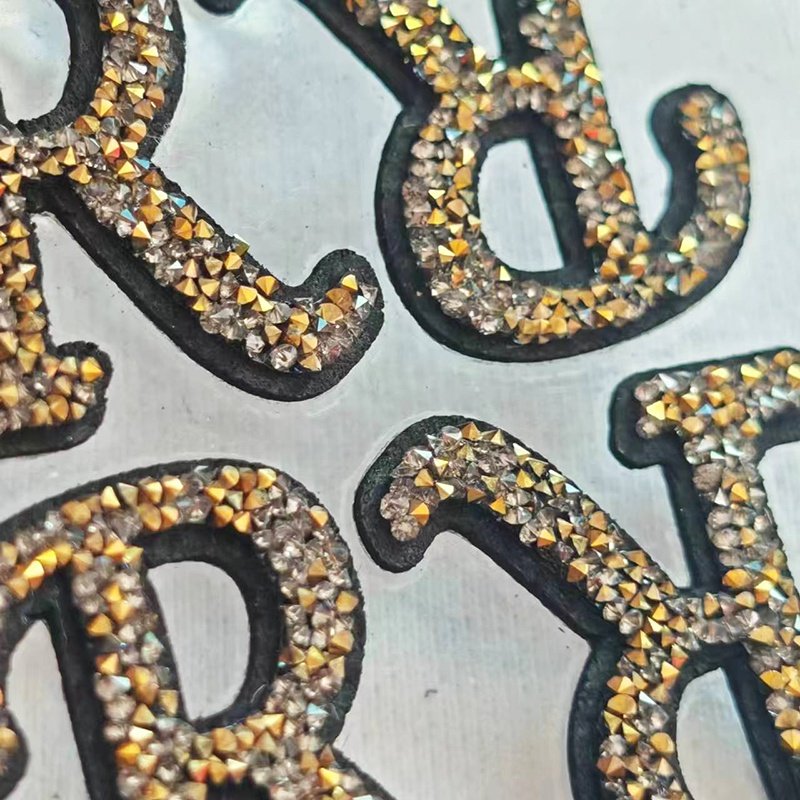 Factory price custom Rhinestone heat transfer sticker Hotfix Rhinestone Golden&Black Diamond shiny Tags for t-shirts
