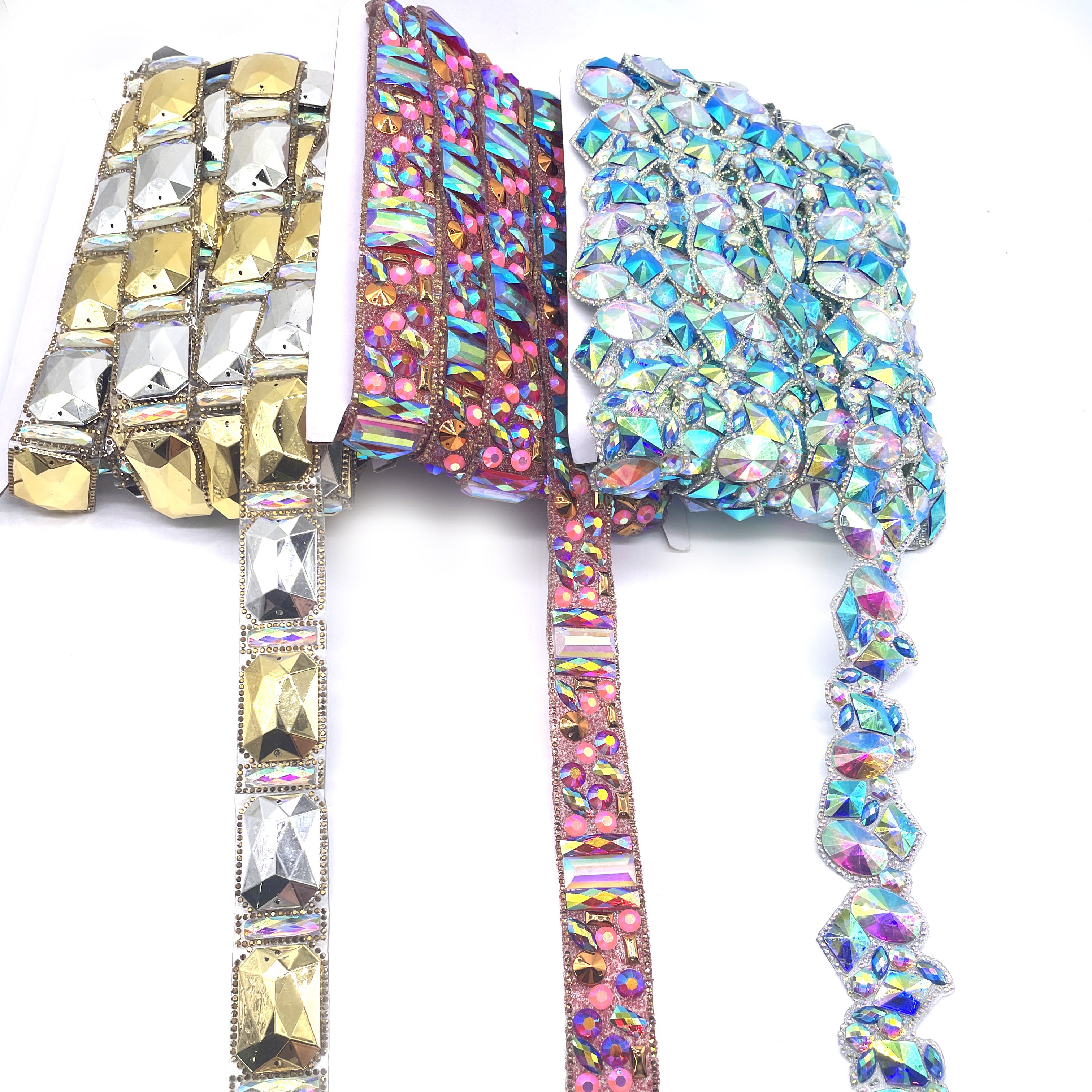 Colorful Rhinestone Applique for Clothes Iron-On Fabric Trim for Carnival Costumes Fashionable Clothing Accessories