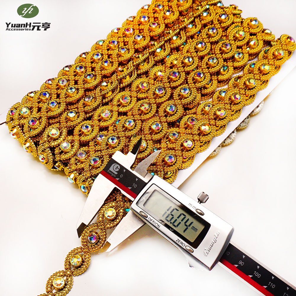 Newest gold oval rhinestone chain handmade plastic crystal trimming for DIY garment accessory