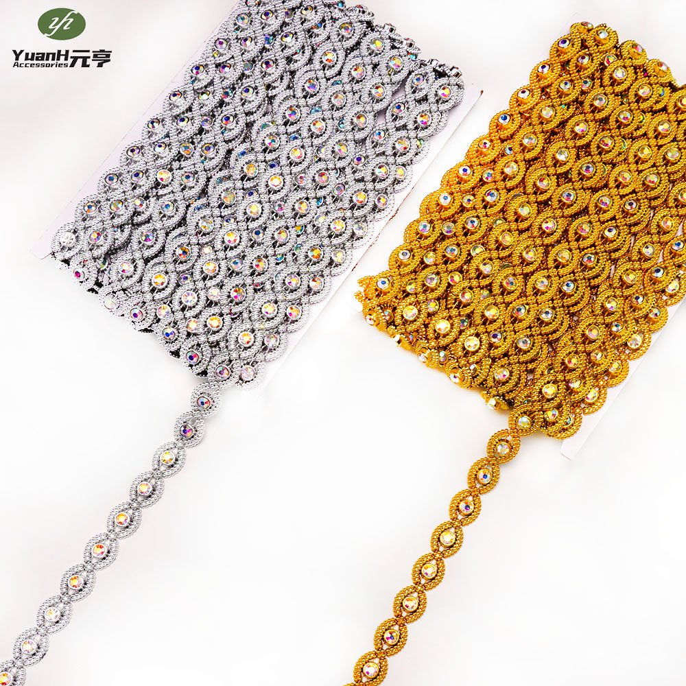 Newest gold oval rhinestone chain handmade plastic crystal trimming for DIY garment accessory