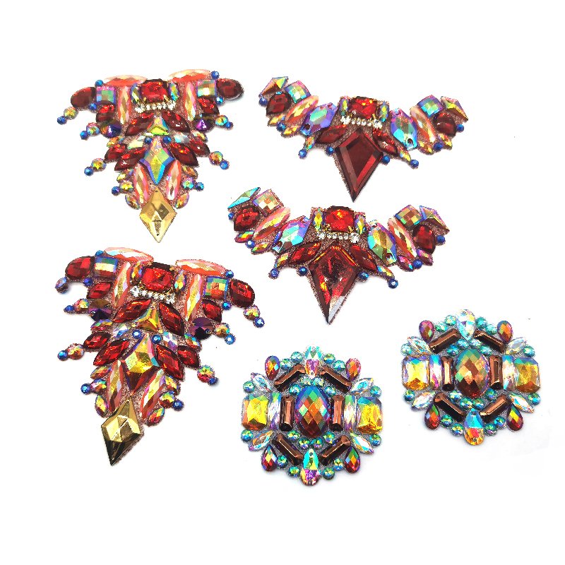 Ladies evening party costumes red crystals motif applique rhinestones for carnival backless dress