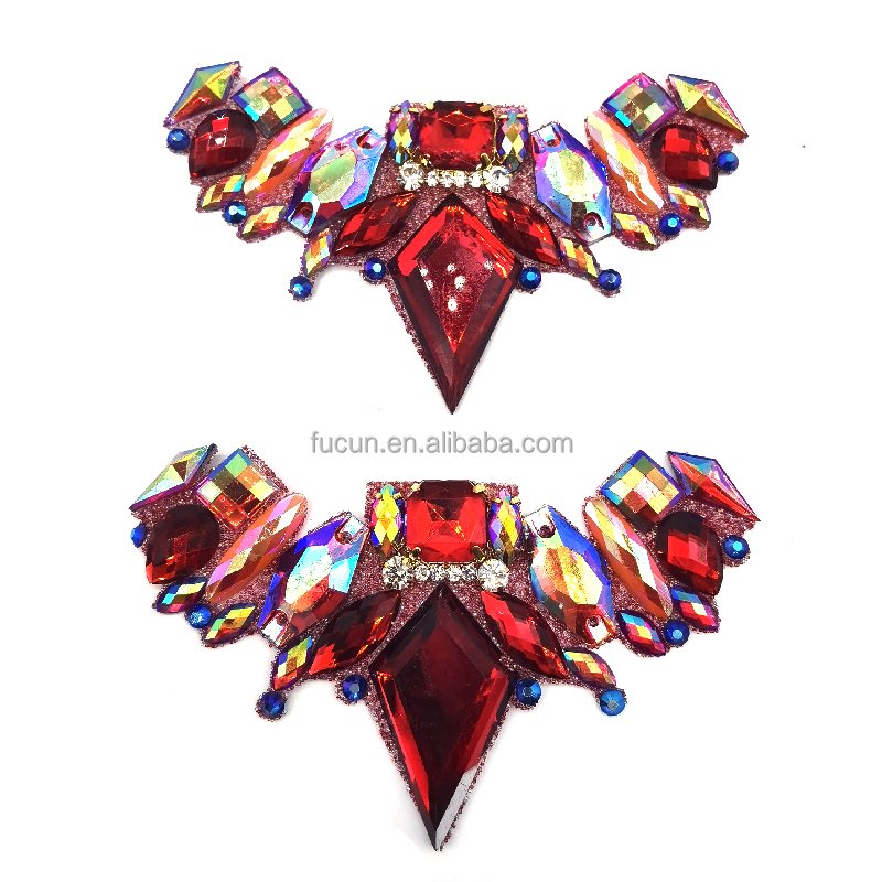 Ladies evening party costumes red crystals motif applique rhinestones for carnival backless dress