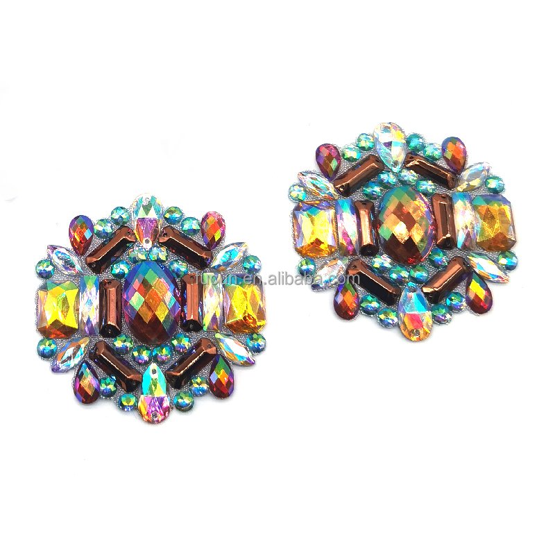 Ladies evening party costumes red crystals motif applique rhinestones for carnival backless dress