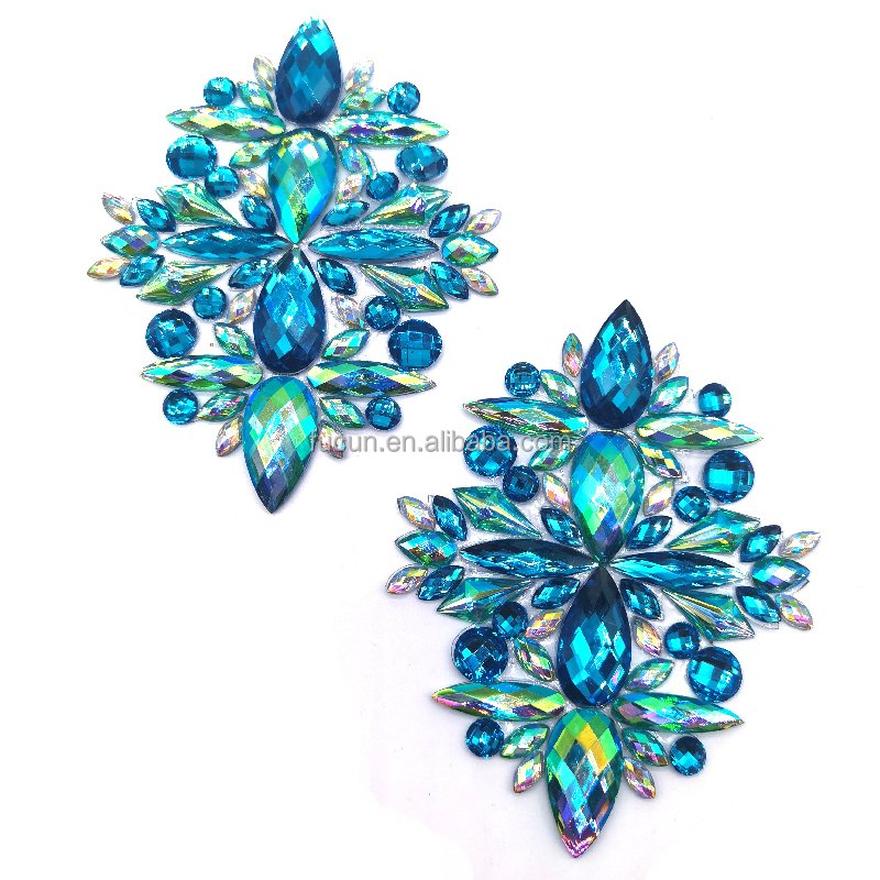 Ladies evening party costumes red crystals motif applique rhinestones for carnival backless dress