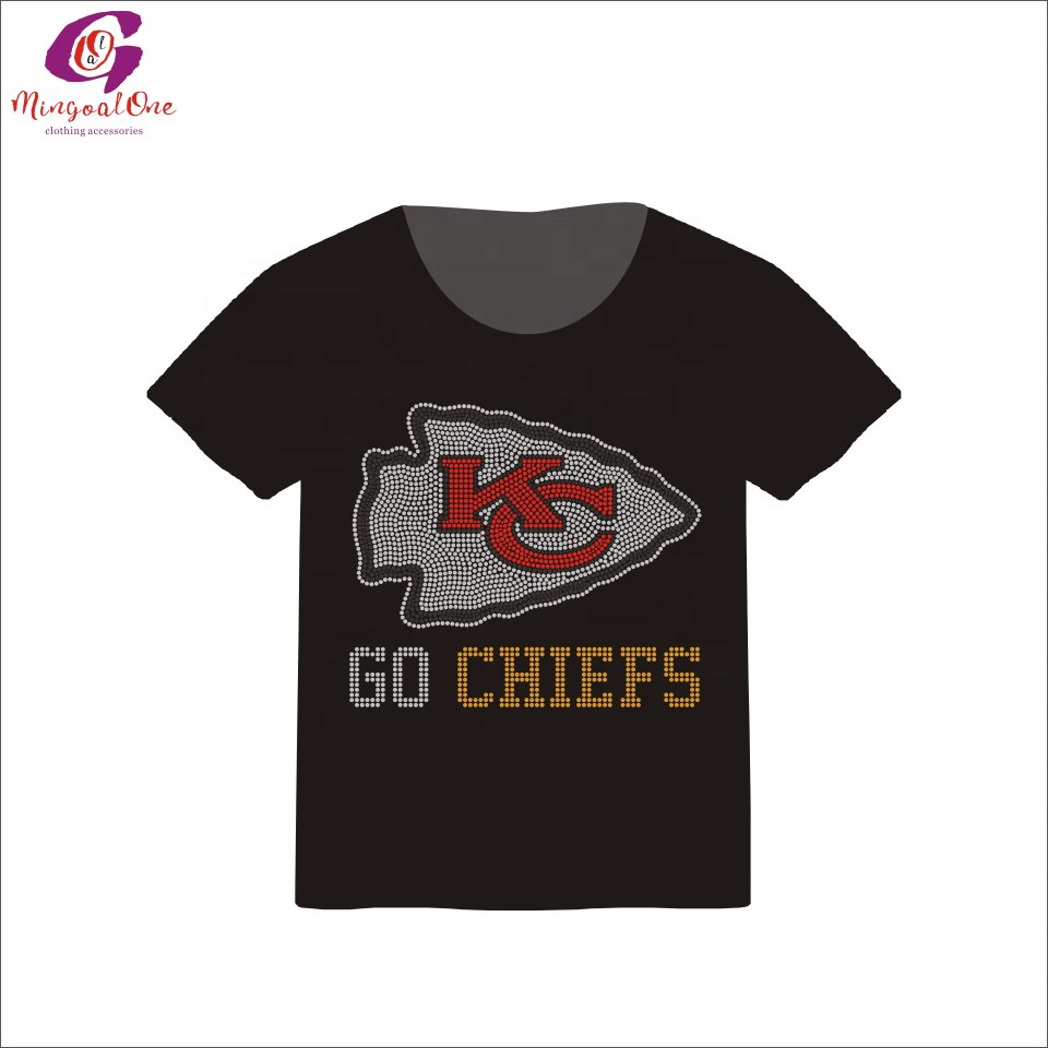 Hot New Style Ready To Press Bling Football Custom Team Logo NFL Sport Team Logo Rhinestone Transfer Iron On Heat Motif Shirt