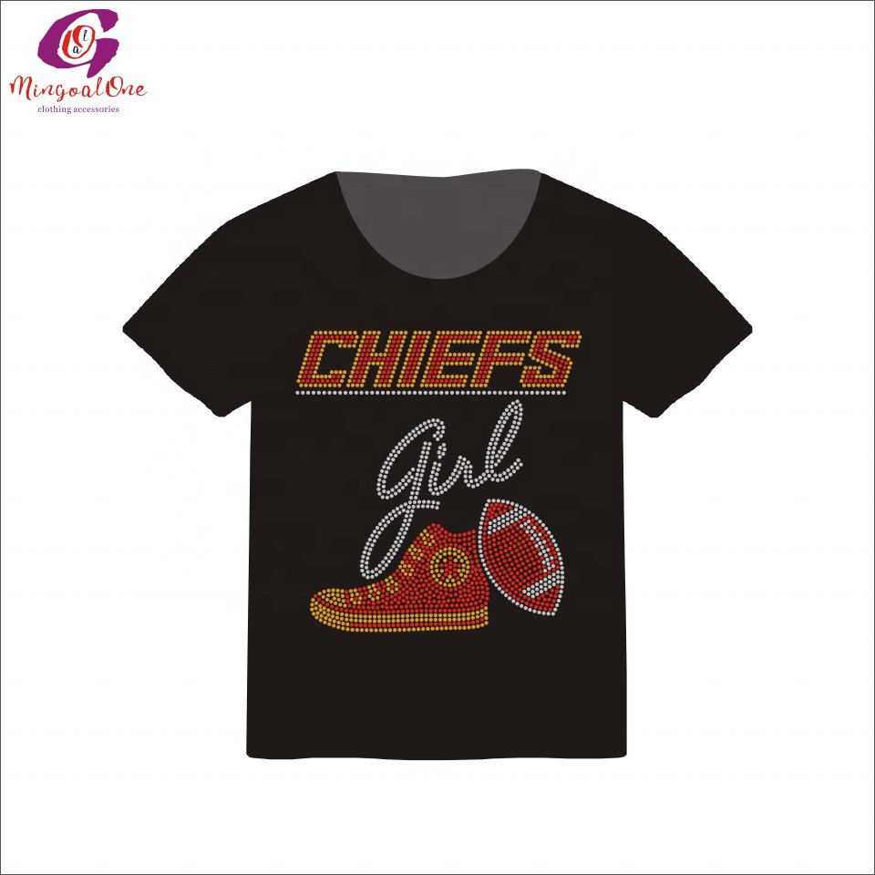 Hot New Style Ready To Press Bling Football Custom Team Logo NFL Sport Team Logo Rhinestone Transfer Iron On Heat Motif Shirt
