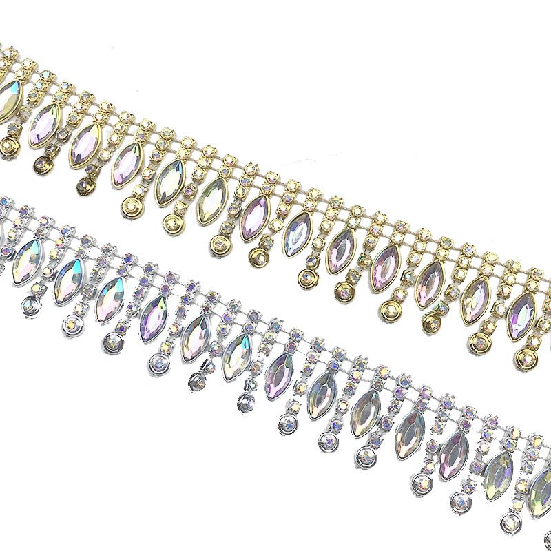 hot sell 3cm Golden silver Luxury rhinestone and crystal trimming gold fringe tassel trim