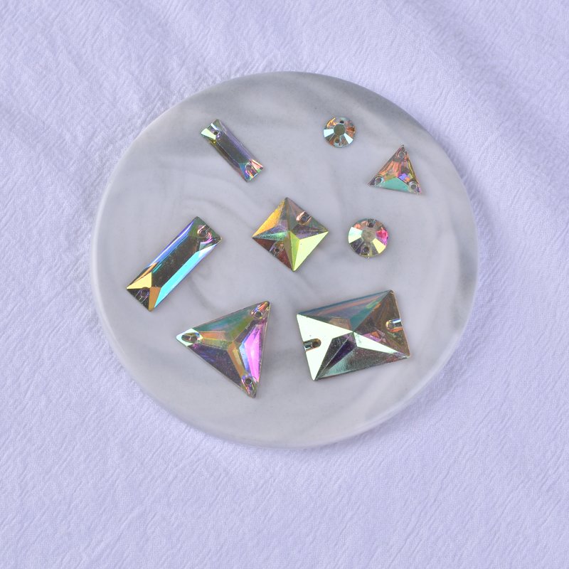 Clear Crystal AB Flatback Sew On Resin Beads Sew On Rhinestone Crystal Stones With 2 Holes For Dress Garment