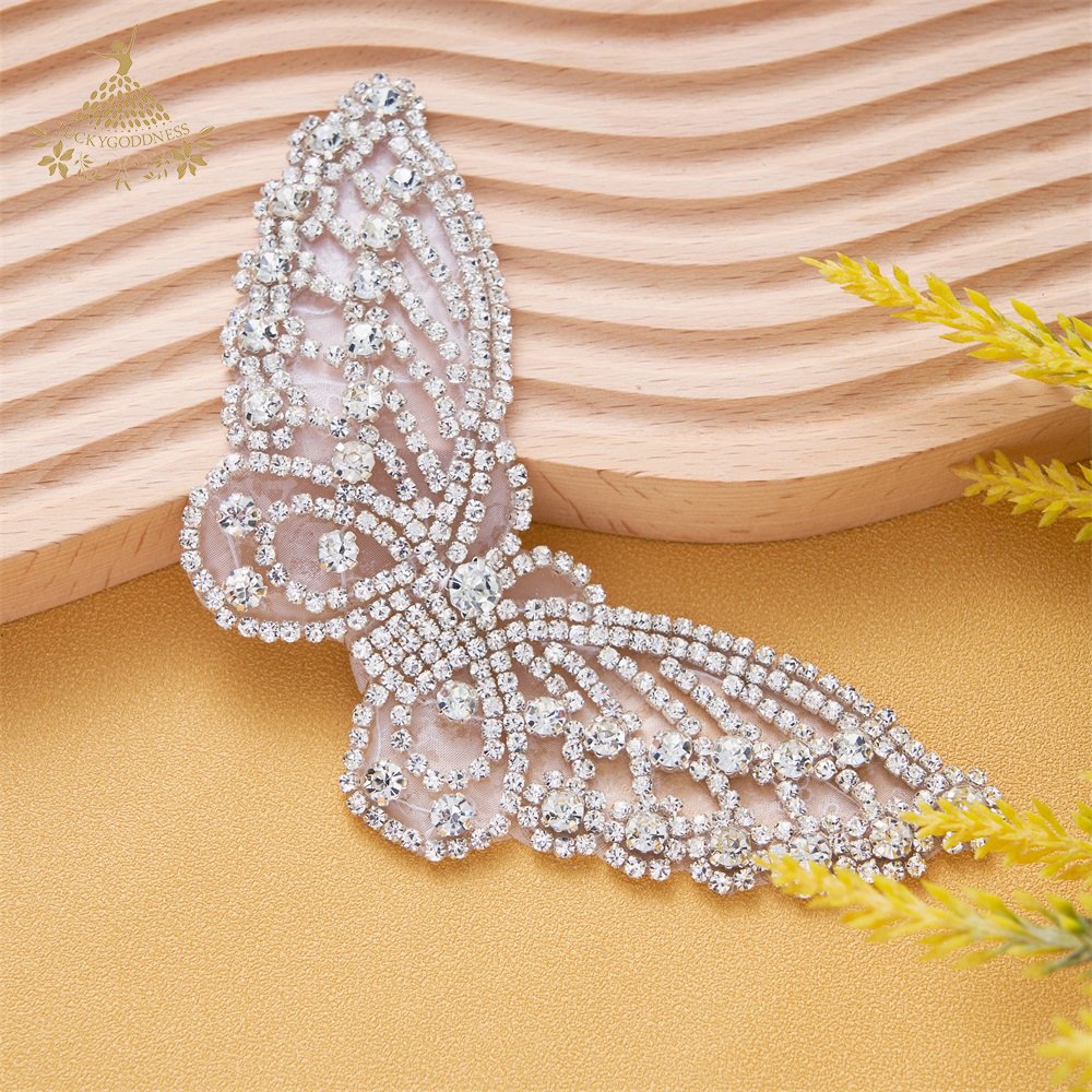 Crafted Iron On Crystal Rhinestones Patches Butterfly Applique For Wedding Dress