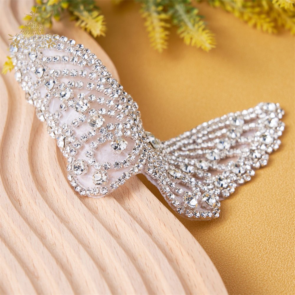 Crafted Iron On Crystal Rhinestones Patches Butterfly Applique For Wedding Dress